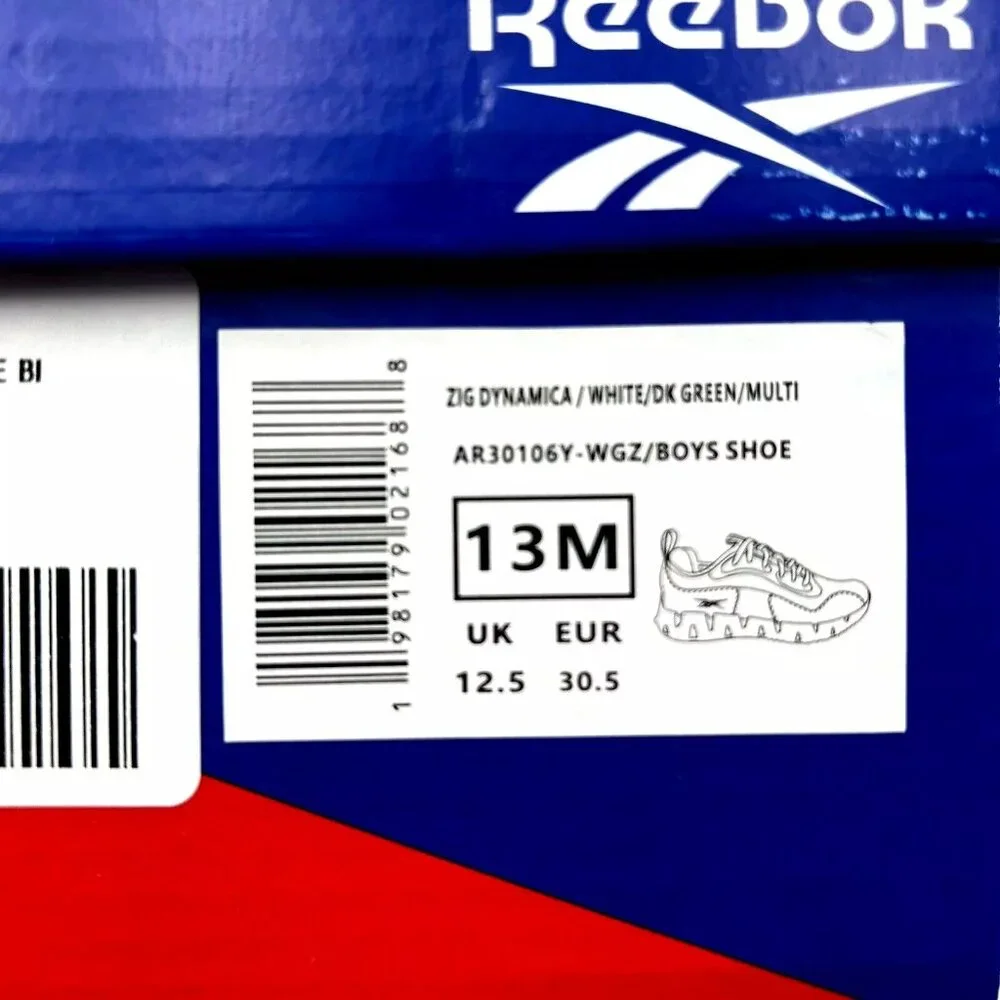 Reebok Zig Dynamica Little Boy's Sneakers Size 13 White/Brown Toe & Heel Bumpers